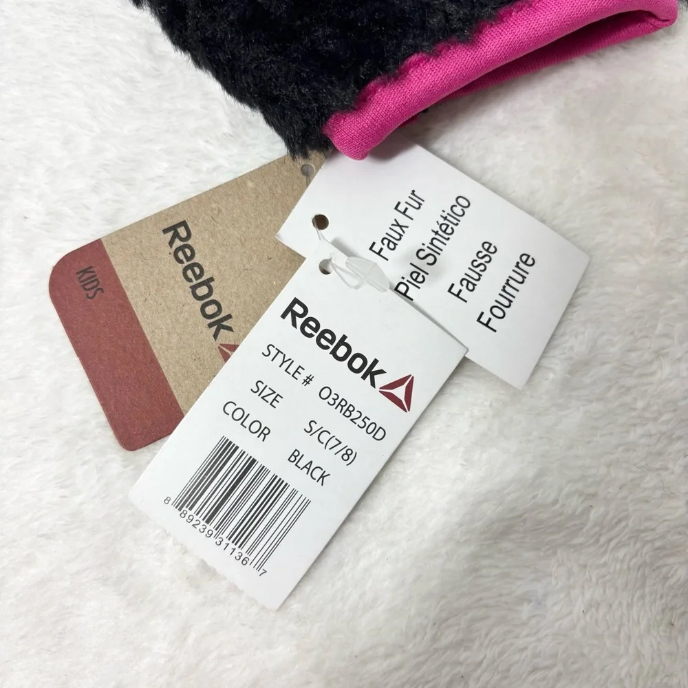 Reebok Black and Pink lightweight Fuzzy Full zip Hoodie jacket coat size‎ 7-8 Y